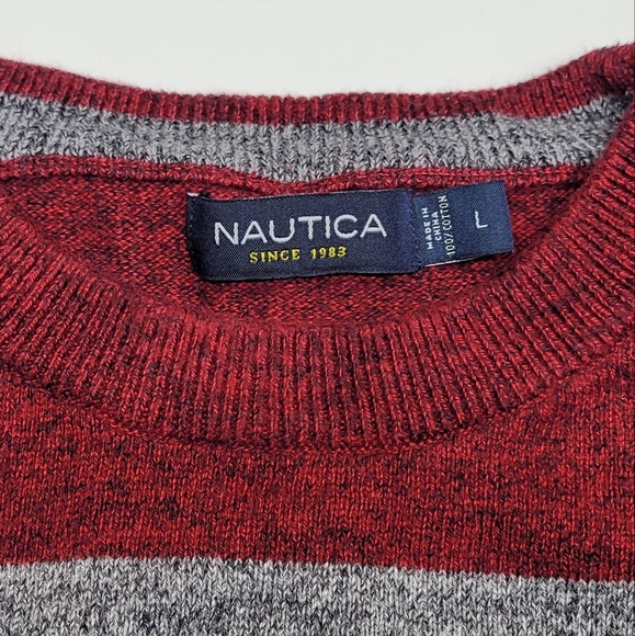 Nautica crewneck thick striped sweater men's large - Picture 3 of 5